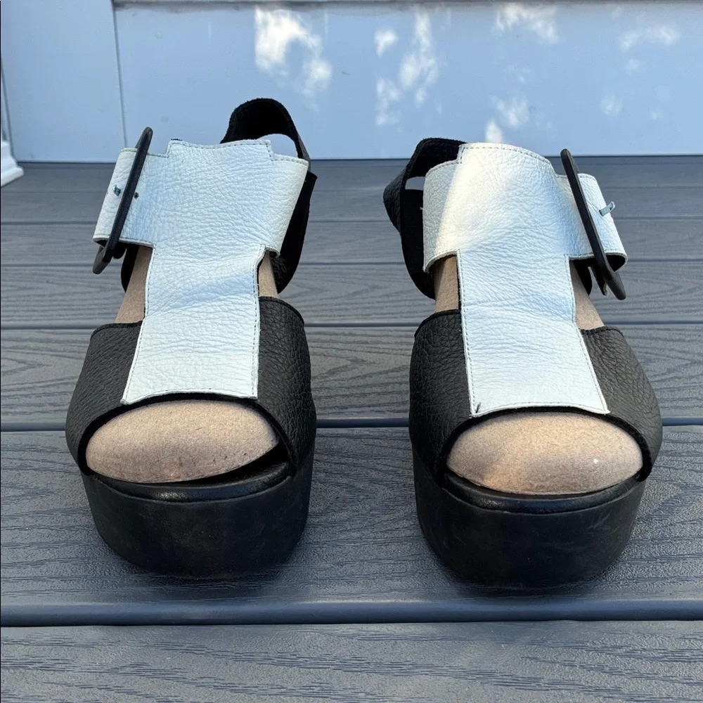 Arche Taynam Slingback Heeled Platform Shoes Leather Black & White EU 39 US 8